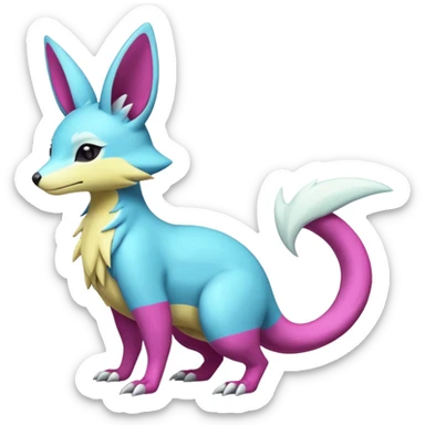 Shiny smooth silky soft Cyan-Yellowish-Magenta Minccino-Zeraora-Emolga-Vernid-Sergal-fusion-hybrid-animal-creature, full body sticker