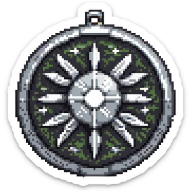 Black digital bomb with shuriken or ninja star ornament on top, round bomb body with silver highlights and details, sleek ninja-inspired design, pixel art style sticker