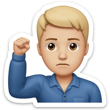 😔 use this emoji but make him have an arm up with a fist sticker