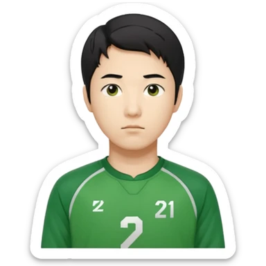 "Illustrate Cho Sang-woo (Player 218), Korean male, neat black hair, serious face, green tracksuit with number 218 bold on chest & sleeve.. sticker