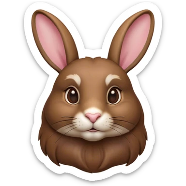 Cinematic Noble Brown Rabbit Portrait Emoji, Poised and regal, with a sturdy, compact build and a rich, velvety brown fur, long, alert ears and deep-set soulful brown eyes, Simplified yet sharp and sophisticated features, highly detailed, glowing with a warm, dignified glow, high shine, intelligent and gentle, stylized with an air of rustic elegance, focused and attentive, soft glowing outline, capturing the essence of a watchful and confident companion, so majestic it feels as though it could hop out of the screen with effortless authority! sticker