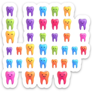 tooth app icons with different bright colors, dental application sticker