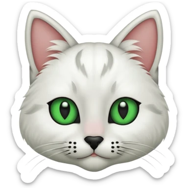 Haz una gata de ojos verdes la cara blanca con mancha negra en las orejas que agarra parte de la frente del lado der pero del iz va desde el ojo hasta la oreja la mancha, tiene la nariz negra en forma de corazón y todo lo que sobra de la cara, barbilla la nariz arriba y el lado de bigotes es blanca sticker