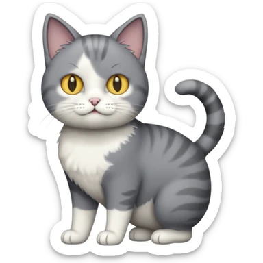 full body derpy looking large short hair dark grey and white cat sticker