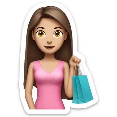 brunette straight ling hair white skin woman in pink clothes holding shopping bags  sticker