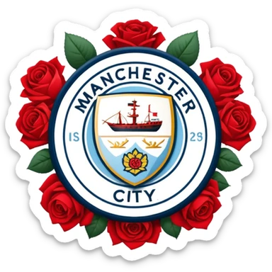 Manchester City badge, round shape, ship and red rose sticker