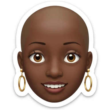 Make a emoji of a person with dark skin and has a nose ring and has a bunch of small earrings and a big earring and who has a tiny bit of hair and who has a gap between her two front teeth and with no hair sticker