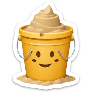 Bucket-shaped sand castle, made with an upside-down pail mold sticker
