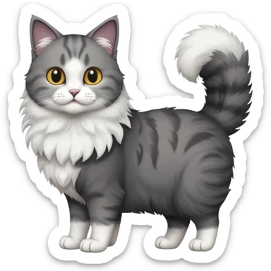 full body half dark grey and half white cat with white front legs sticker