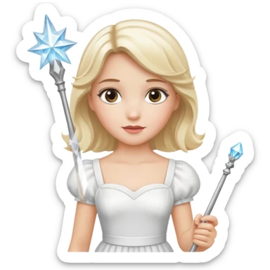 dorothy queen blonde hair, white dress with magic wand sticker