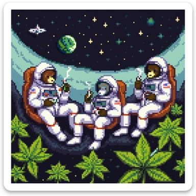 group of apes in astronaut suits floating in space smoking weed sticker