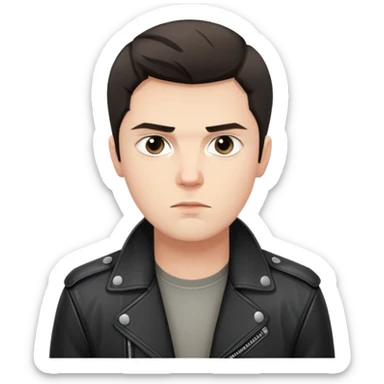 Danila Bagrov from Brother 2 movie, young Russian man with short dark hair, serious expression, wearing black leather jacket sticker