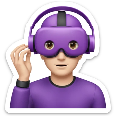 white male wearing a purple VR headset sticker