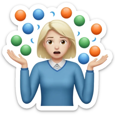 an emoji that depicts a product manager juggling work wit panic, can you make it more gender neutral  can you mkae it a combo of these sticker