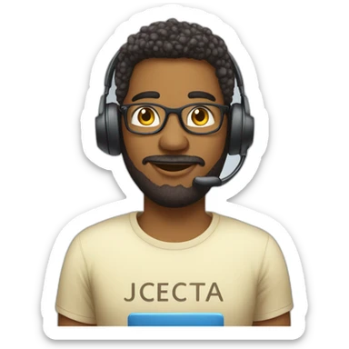 call center operator in a T-shirt with the inscription ONECTA sticker