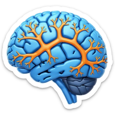 blue digital brain with orange neurons sticker