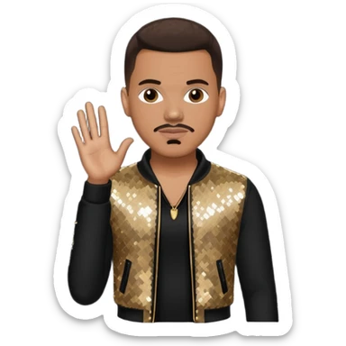 Christopher Williams, R&B Singer with dark brown hair, black sequin outfit sticker