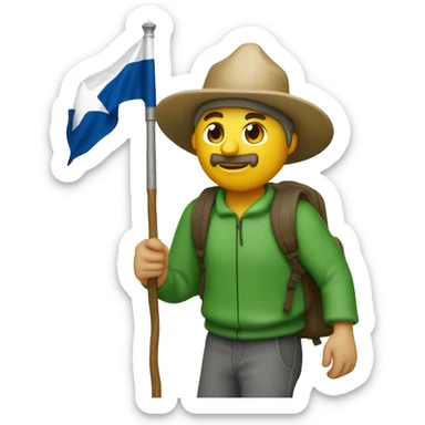 camino de Santiago pilgram, no beard green cap and backpack and texas flag sticker