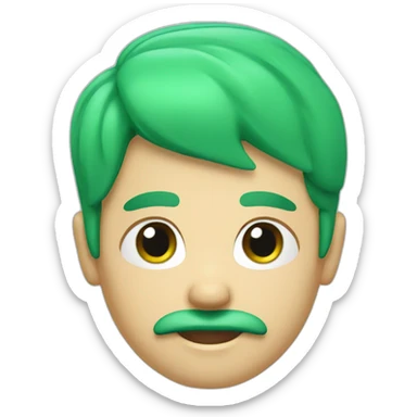 3d emoji of a boy with green-cyan hairs and green-cyan mustache  sticker