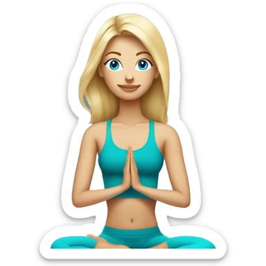 Blonde Yoga girl sitting teal crop top bright blue eyes sticker