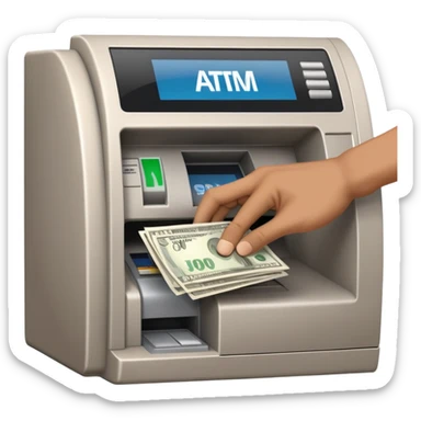 scammer's hand pulling money from ATM sticker