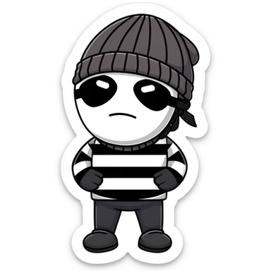 character with black and white striped shirt, black beanie, black mask over eyes sticker