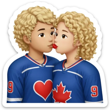 Asian hickey player kissing curly hair blonde hockey player sticker