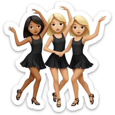Emoji of 3 Girls dancing one with blonde hair, one tan skin with brown hair and one with black hair sticker