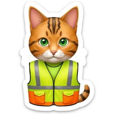 tabby cat in hi-vis clothing facing right sticker