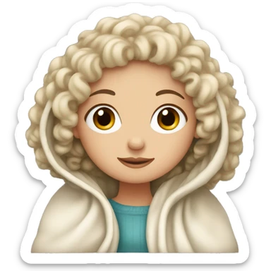 white girl with curly hair and blanket on sticker
