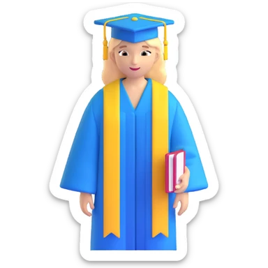 Ukrainian student with blue and yellow clothing, graduation cap sticker