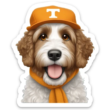 Bernedoodle with University of tennessee hat and scarf sticker