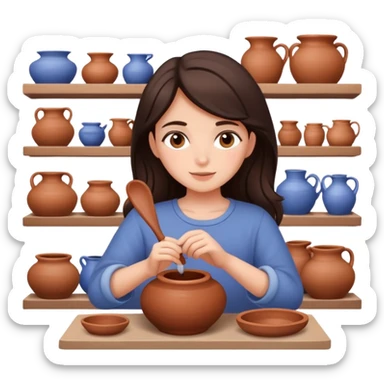 girl with dark brown hair making pottery sticker