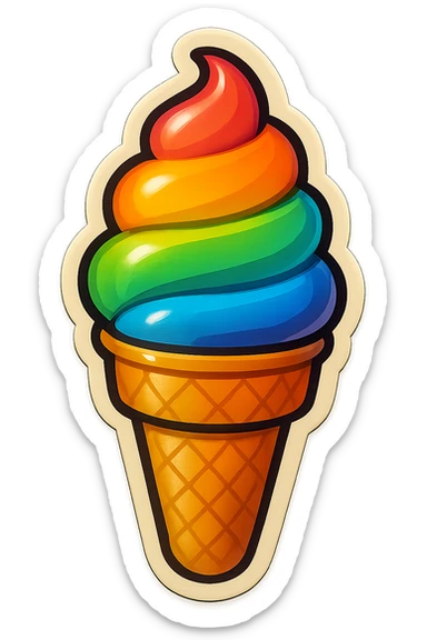 A rainbow-colored ice cream cone sticker