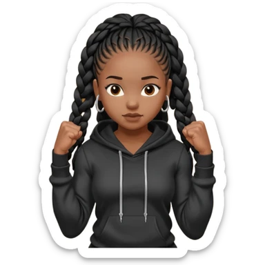 African American girl with long black box braids wearing a plain black hoodie flexing arm muscles sticker