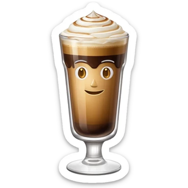 greek freddo espresso in tall glass with visible coffee and foam layers, emoji style, simple look sticker