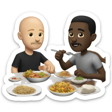 Black bald guy with short facial hair, eating at the dinner table with white guy and black hair ￼￼ sticker