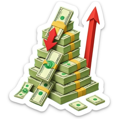 a pile of money infront of strategy paper with red arrow up sticker