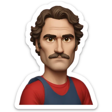 joaquin phoenix with red t-shirt with nenno text sticker
