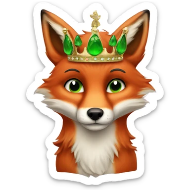Red Fox with green eyes and crown sticker