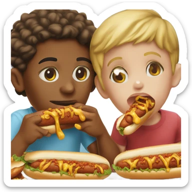 Two American kids Sucking on chili dogs outside the tasty freeze sticker