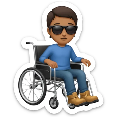 Blind dude in wheelchair with sunglasses and a leg boot on sticker
