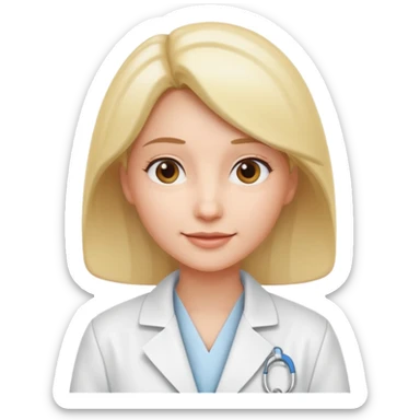 Mostre uma mulher vestida de jaleco branco, expressão leve e detalhamento suave típico de emojis modernos. A cena deve ter um visual limpo, com sombras sutis e contornos suaves, mantendo o estilo cartoon 3D usado em emojis do iOS. Mantendo coerência com o estilo emoji.” sticker