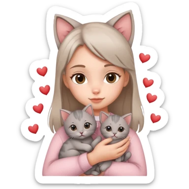 Girl holding a grey stripper kitten with hearts around  sticker