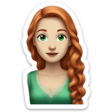 Rich woman, red long hair,  pale-skin, emerald blue-green-eyes sticker