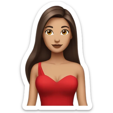 brunette with long straight hair with brown eyes in a full-length red evening dress sticker
