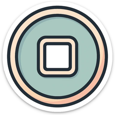 close-up of a Chinese coin with square hole, icon-color-outlined style, no red thread, detailed shadows and highlights, thin clean contours, soft rounded shapes, pastel palette #98B5BC, #B5B3C1, #C9A3C9, #E4C0CA, #F7DCD1, #F7C0AA, modern Japanese pop art and sticker aesthetic, high detail, vector sharpness, soft lighting, transparent background sticker