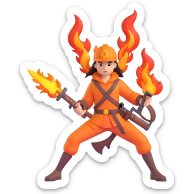 dynamic action pose inspired by the game Hades, bold colors, mythological elements, intense combat, weapon and flame symbols sticker