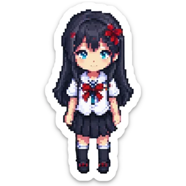 Japanese anime schoolgirl in pixel art style sticker
