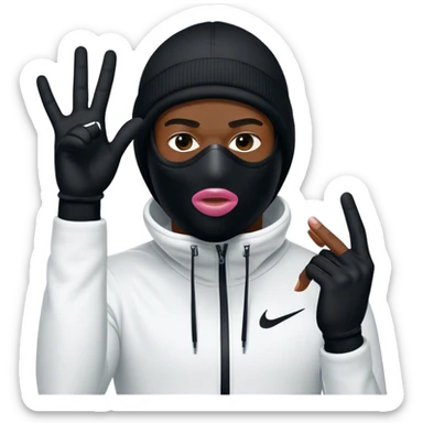 Black man with nike ski mask Throwing up the Two with his pinky and ring  sticker